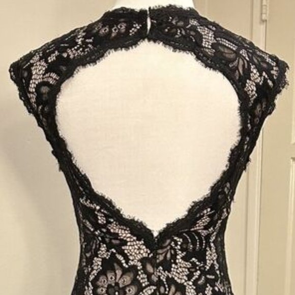 Brand New Betsy and Adam long, black peplum lace gown - Picture 2 of 15